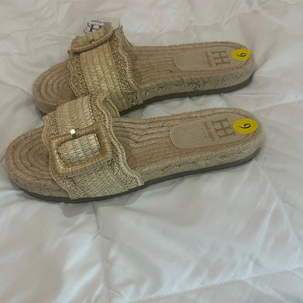 NEW Haute Hippie Tan Woven Espadrille Slides size 9